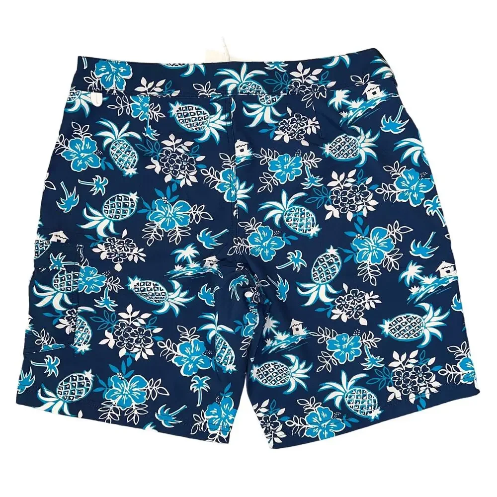 NWT J. Crew Men's Navy, Turquoise Tropical Swim Board Short - SIZE 32